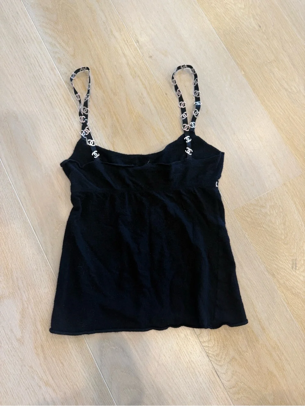 CHANEL Black Star-Trim Camisole with Logo Straps